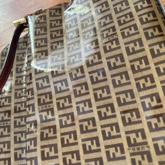 Fendi Zucchino Vinyl Double Flap Accordion Baguette Brown - Picture 13 of 15